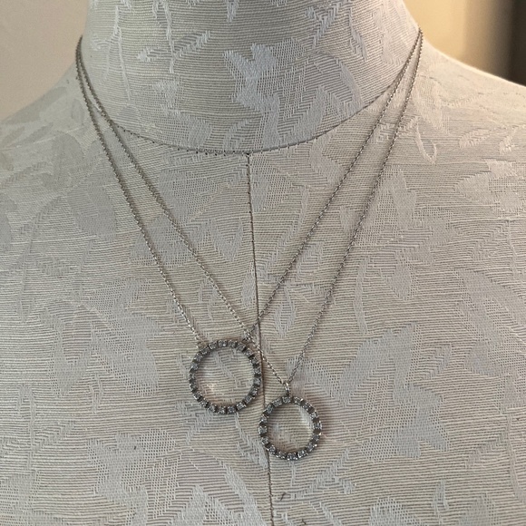 Vintage Layered Sterling Silver Necklace , CZ Double Eternity & Circle of Life - Picture 1 of 12